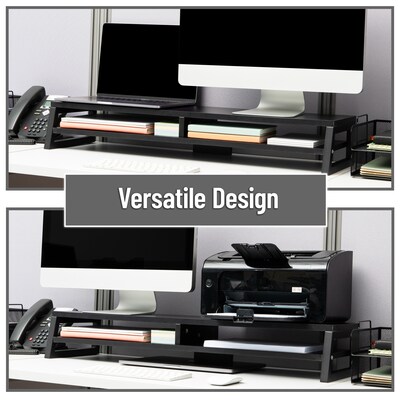 Mind Reader 2-Tier MDF Double Monitor Stand, Dual Screen Riser with Storage Shelf, Up to 88 lbs., Black (DBMONMDF-BLK)