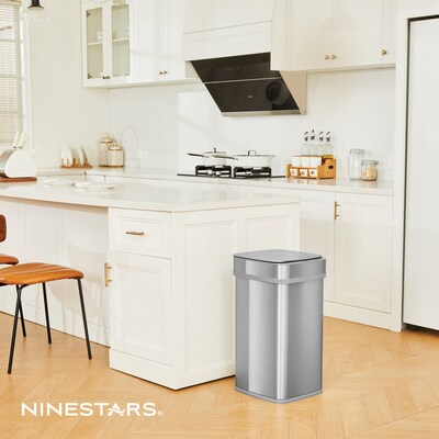 Nine Stars Nova² Stainless Steel UV Odor Neutralizing Sensor Trash Can, 13.2 Gallon, Silver (ONT-50-82SL)