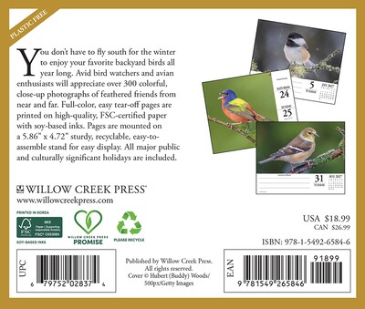 2027 Willow Creek Beauty of Birds 6.2 x 5.4 Daily Day-to-Day Calendar, Assorted Colors (65846)