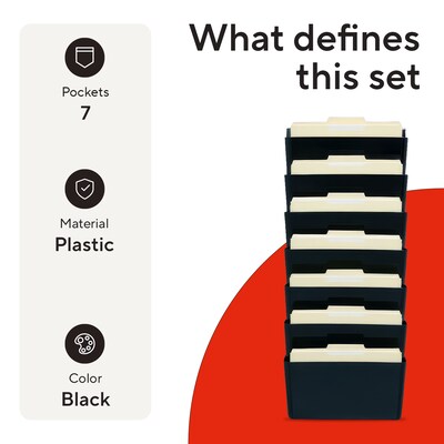 TRU RED™ 7-Pocket Plastic Letter Wall File, Black (TR55348)