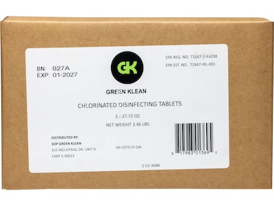 Green Klean Disinfecting Chlorinated Tablets, 120/Bottle, 2 Bottles/Carton (GK-CDT6.55-2pk)