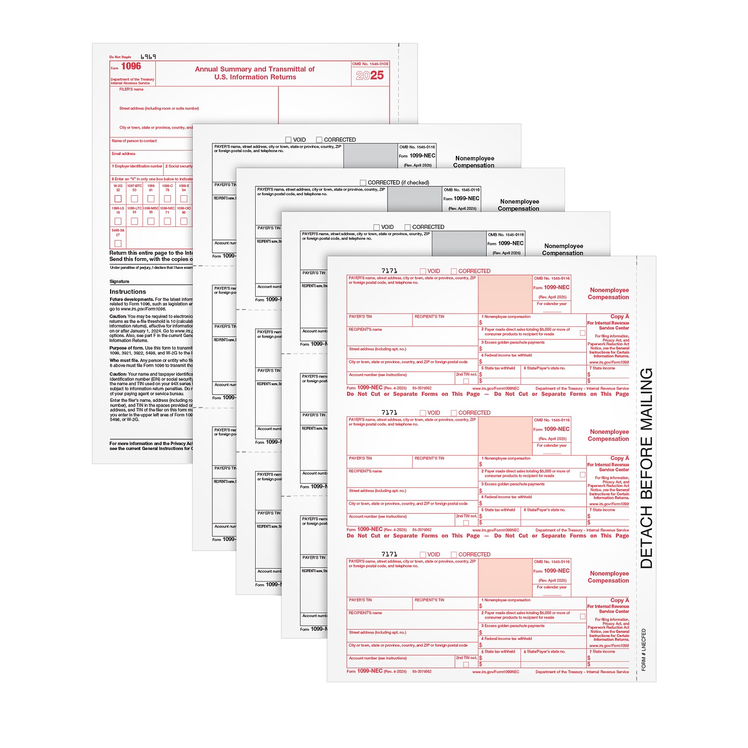 Adams 2025 1099-NEC Tax Form Kit, 4-Part, Copy A, B, 1, 2, 50/Pack (6103NECQ)
