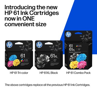 HP 61XL/61 Black High Yield and Tri-Color Standard Yield Ink Cartridge, 2/Pack (C0PA6AN)