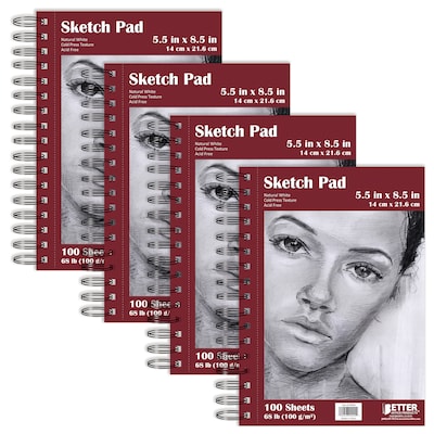 Better Office Products Artist Sketch Pads, Side-Spiral Bound , 5.5 x 8.5, Premium Paper, 100 Sheet