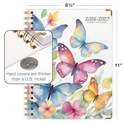 2026-2027 Excello Brands 8.5" x 11" Academic Weekly & Monthly Planner, Paperboard Cover, Watercolor Butterflies(NAY27-8511LP-33)