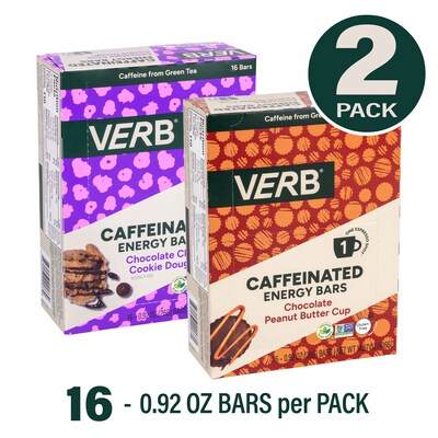 VERB Caffeinated Gluten Free Assorted Energy Bar Variety Pack, 0.92 oz., 32/Pack (600-04178)