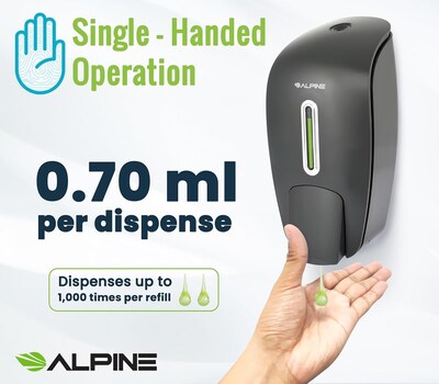 Alpine Industries Universal Wall Mounted Hand Soap Dispenser, Gray, 2/Pack (425-GRY-2PK)