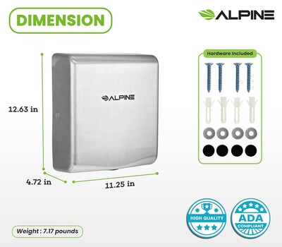 Alpine Industries Willow Commercial High Speed 110V Automatic Electric Hand Dryer, Stainless Steel (405-10-SSB)