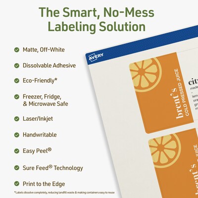 Avery Dissolvable Rectangle Multipurpose Labels, 3 x 5, Off-white, 30/Pack (94213)