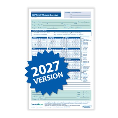 ComplyRight 2027 Time Off Request and Approval Form, 2-Part, 50 Forms/Pack (A0045)