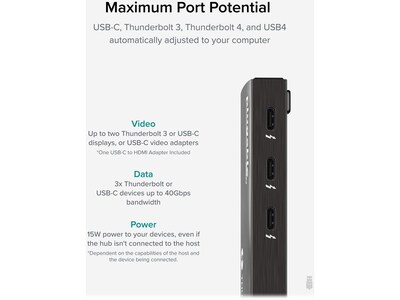 Plugable 4-Port USB-C Hub, Black (TBT4-HUB3C)