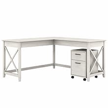 Bush Furniture Key West 60W L Shaped Desk with 2 Drawer Mobile File Cabinet, Linen White Oak (KWS01