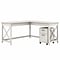 Bush Furniture Key West 60 L-Shaped Desk with 2-Drawer Mobile File Cabinet, Linen White Oak (KWS013