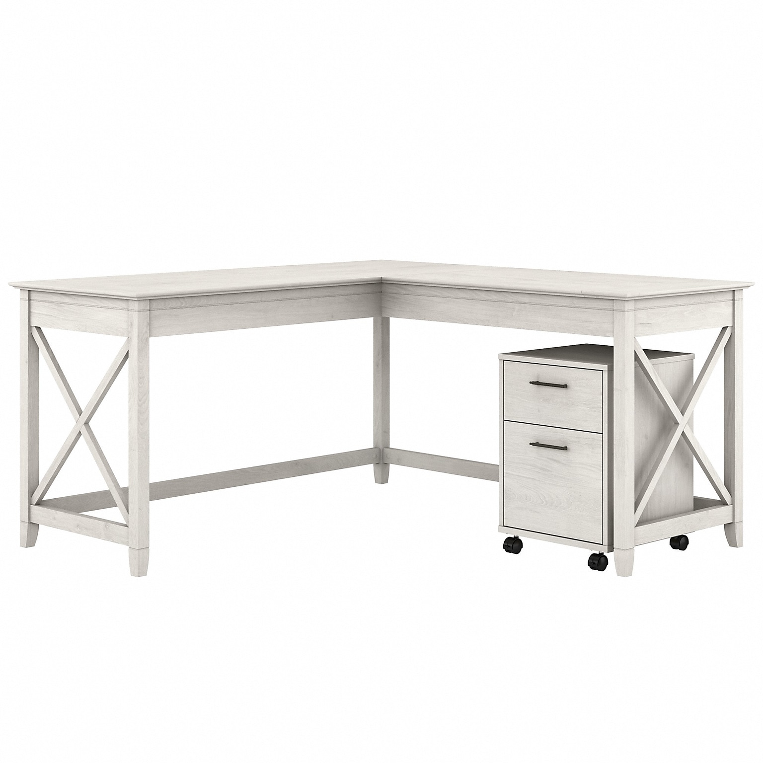 Bush Furniture Key West 60W L Shaped Desk with 2 Drawer Mobile File Cabinet, Linen White Oak (KWS013LW)