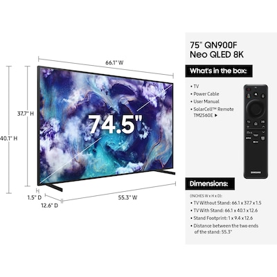 Samsung Neo QN900F 75" Smart QLED 8K UHD AI Enabled TV (QN75QN900FFXZA)
