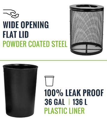 Alpine Industries 4460 Series Steel Mesh Outdoor Trash Can with Liner, 36 Gallon, Black (ALP4460-01-BLK)