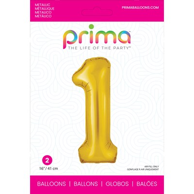 Party City (Air-Filled) 16 #1 Foil Balloon, Gold, 2/Pack (AM60050196-19)