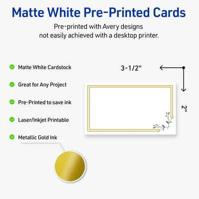 Avery Double Gold Border w/ Florals Matte Blank Card, White, 80/Pack (S00-D2Q)
