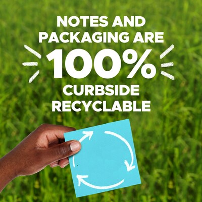 Post-it Recycled Super Sticky Notes, 4" x 6", Canary Collection, 45 Sheets/Pad, 4 Pads/Pack (4621R-4SSCY)