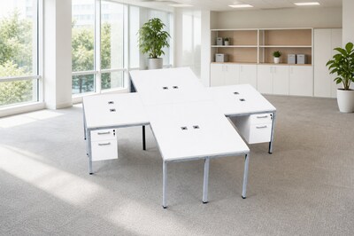 Boss Office Products Simple System 66"W L-Shaped Desk with File Pedestal, White, 4/Set (SGSD018-102-WT)
