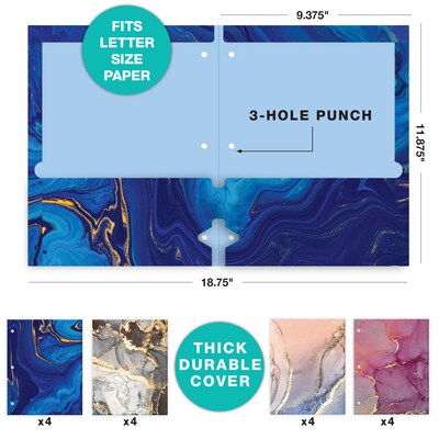 Global Printed Products Marble 3-Hole Punched 2 Pocket Presentation Folder, Assorted Colors, 16/Pack (GPP-0100-B)