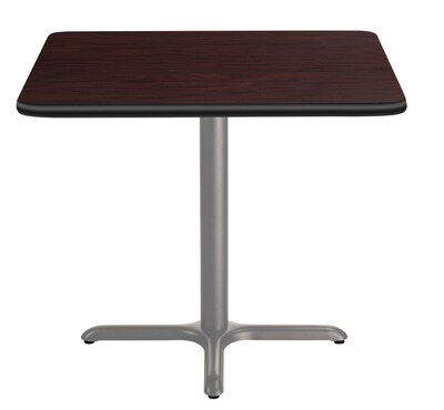 NPS CT Series 36 Square 30 Height Cafe Table, X Base, Grey Frame/Mahogany Top (CTG33636XDPBTMMY)