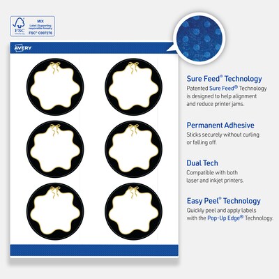Avery Round Laser/Inkjet Multipurpose Labels, 3" Dia., White, 60/Pack (19479370864)