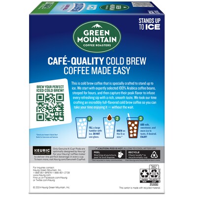 Green Mountain Coffee Roasters Iced Cold Brew Almond Vanilla Iced Coffee Keurig® K-Cup® Pods, Light Roast, 80/Carton