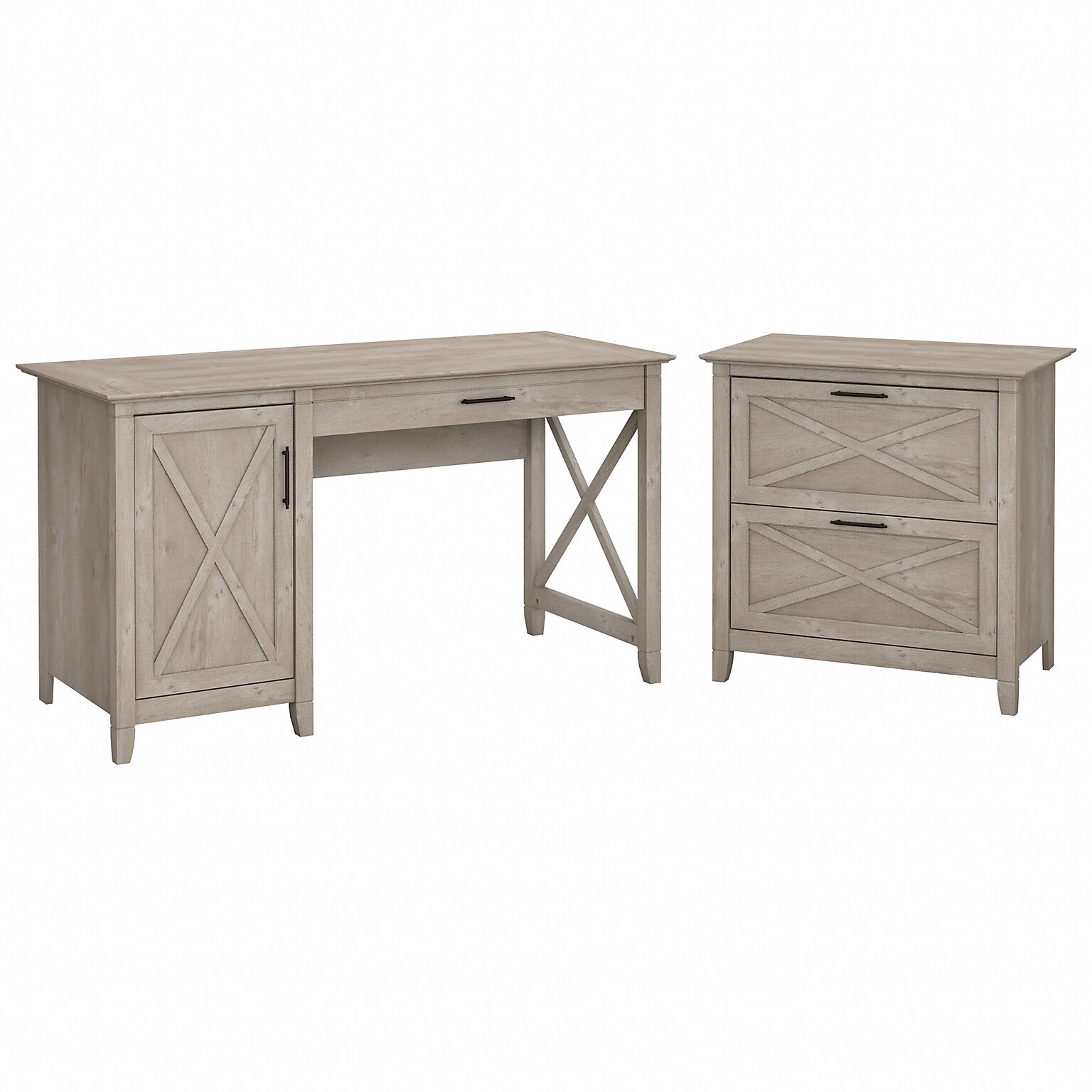 Bush Furniture Key West 54W Single Pedestal Desk with Lateral File, Washed Gray (KWS008WG)