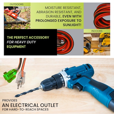 GoGreen Power 15' Indoor/Outdoor Extension Cord, 16 AWG, Orange (GG-13715)