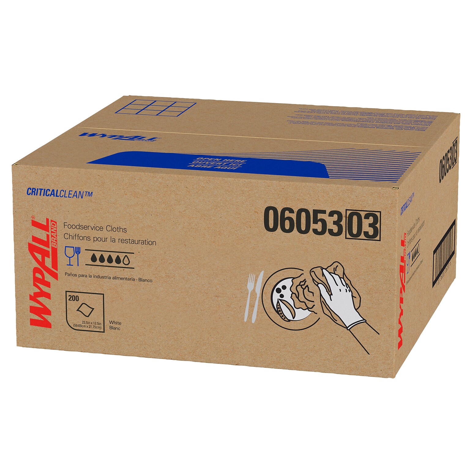 WypAll CriticalClean Foodservice Cloths, 12.5 x 23.5, White, 200 Sheets/Box (06053)