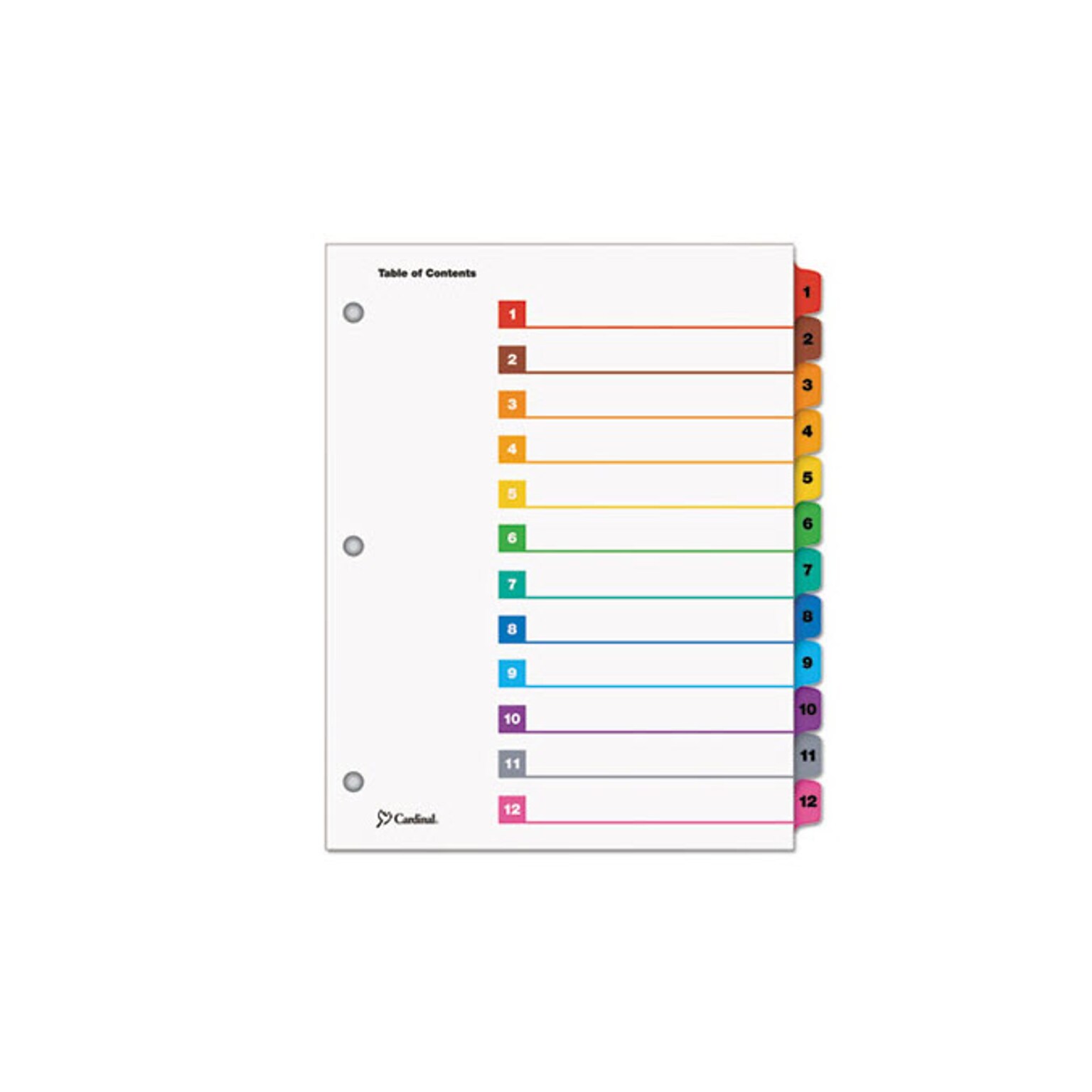 Cardinal OneStep Printable Paper Table of Contents and Dividers, 12-Tab, Multicolor (61218)