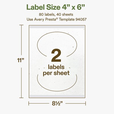 Avery Hemp Oval Laser/Inkjet Multipurpose Labels, 4" x 6", Off-White (80/Box)