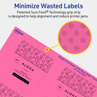 Avery Square Laser/Inkjet Multipurpose Labels, 2.75" x 2.75", Bright Pink (240/Box)