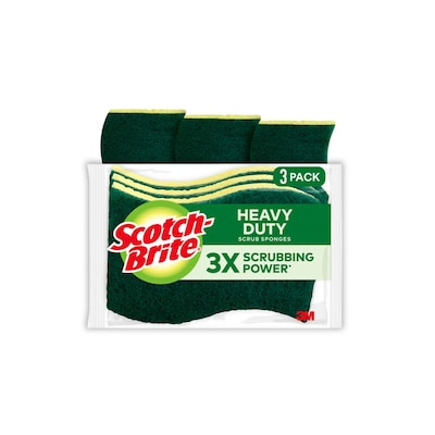 Scotch-Brite Heavy Duty Sponge with Scrubber, Green/Yellow, 3 Sponges/Pack (HD3)