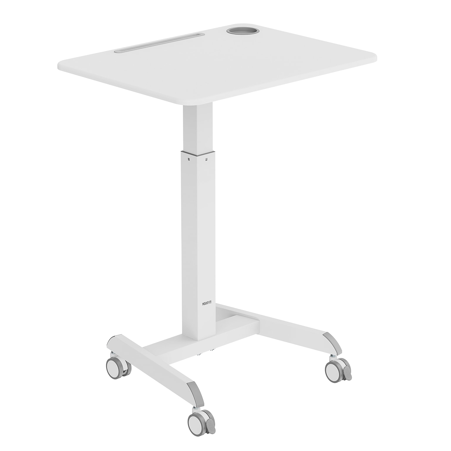 Mount-It! Metal Height-Adjustable Sit-Stand Mobile Laptop Cart with Lockable Wheels, White (MI-7975)