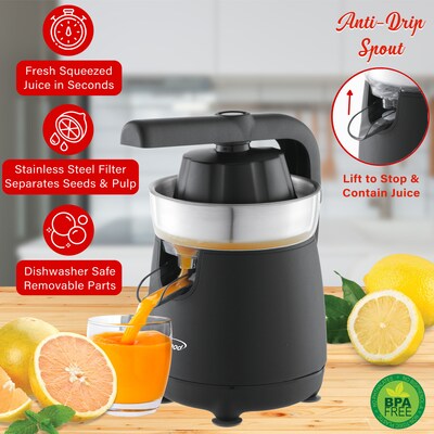 Brentwood® 80-Watt Electric Citrus Juicer with Ergonomic Lever, Black (J-26BK)
