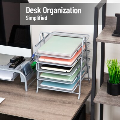 Mind Reader 5-Tier Stackable Paper Desk Tray Organizer, Metal, Silver (5TPAPER-SIL)