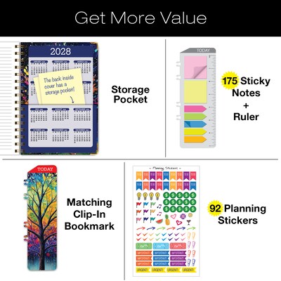 2027 Excello Brands 5.5" x 8" Weekly & Monthly Planner, Paperboard Cover, Black Tree Seasons (ORY27-FSH58-32)