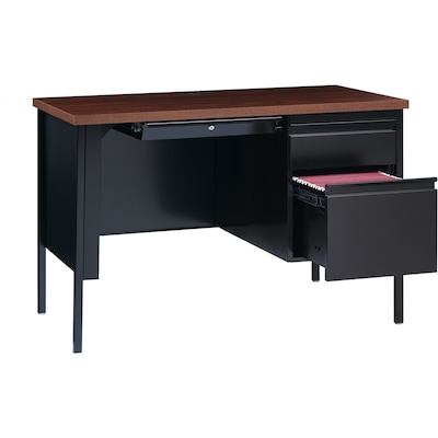 Lorell Fortress Series 46" W Right Single-Pedestal Desk, Brown/Black (LLR66948)