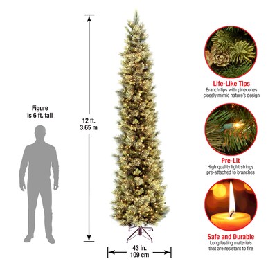 National Tree Company 12 ft. Pre-Lit Slim Carolina Pine Artificial Christmas Tree with Clear Lights (CAP3-330-120)