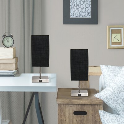 Simple Designs Petite Stick Lamp with USB Charging Port and Fabric Shade, Black, 2/Pack (LC2003-BLK-2PK)
