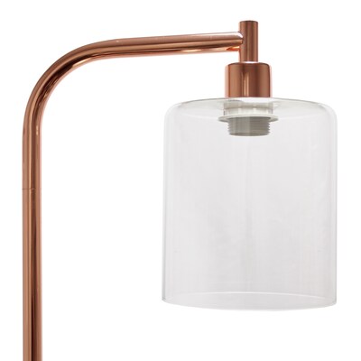 Simple Designs Antique Style Industrial Iron Lantern Floor Lamp with Glass Shade, Rose Gold (LF1036-RGD)