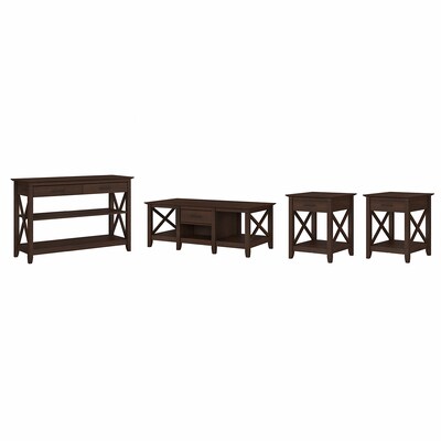 Bush Furniture Key West 47 x 24 Coffee Table with Console Table and Set of 2 End Tables, Bing Cherry (KWS024BC)