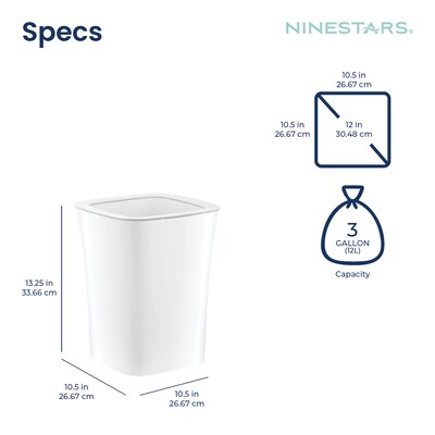 Nine Stars Open Top Trash Can, 3 Gallon, White (OTT-12-11S)