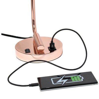 Lalia Home Studio Loft Modern Iron Desk Lamp, 18.8", with USB Port, Polished Rose Gold (LHD-2002-RG)