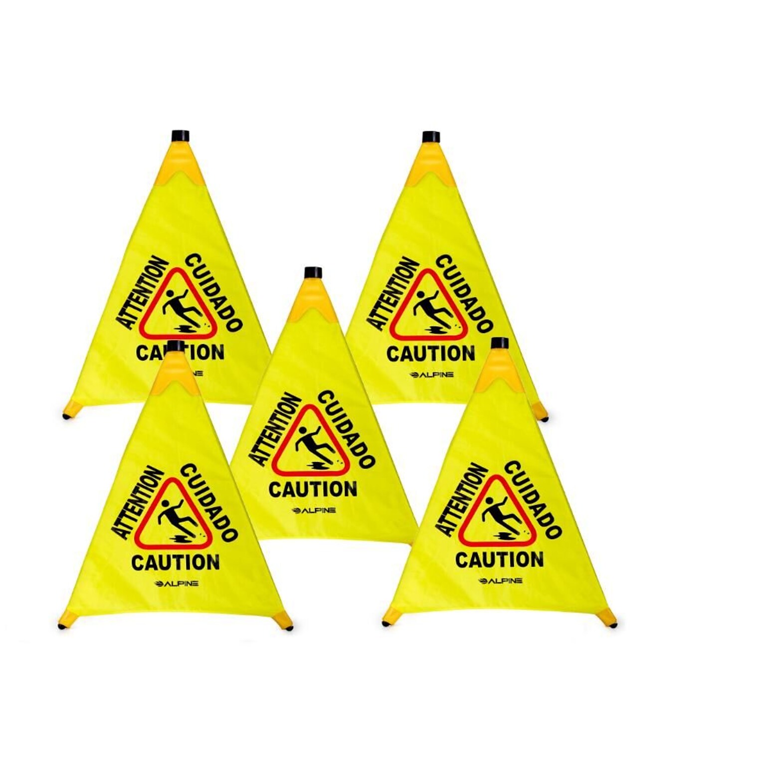 Alpine Industries Wet Floor Caution Cone Sign, 30H, Yellow, 5/Pack (498-30-5pk)