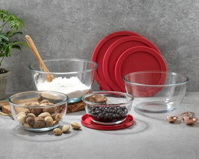 JoyJolt Large Glass Mixing Bowls with Lids, Set of 4 - Purple