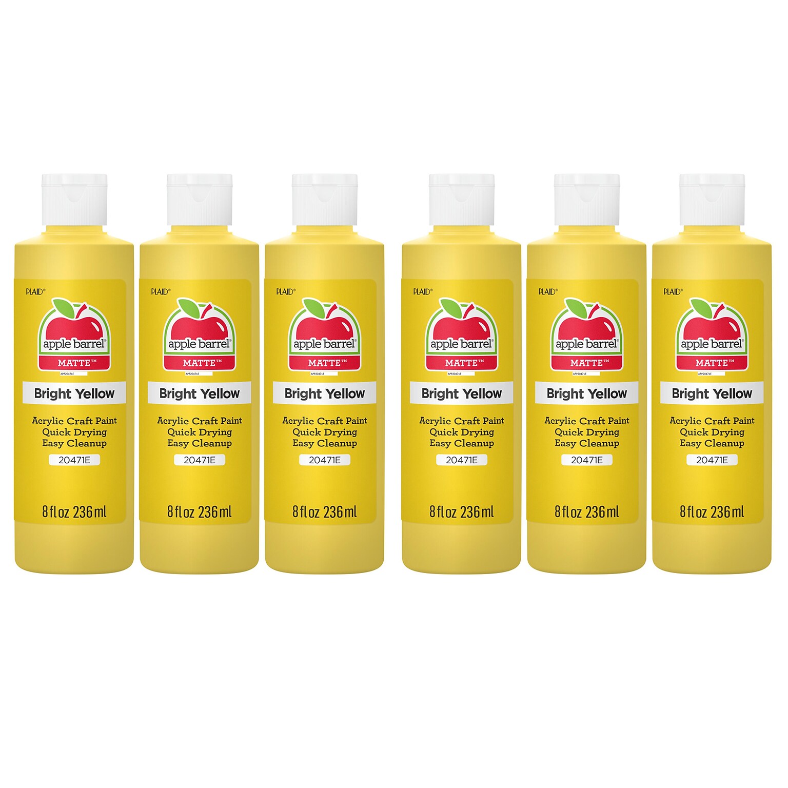 Apple Barrel Acrylic Paint Matte, 8oz., Bright Yellow, 6/Pack (APP20471E-6)