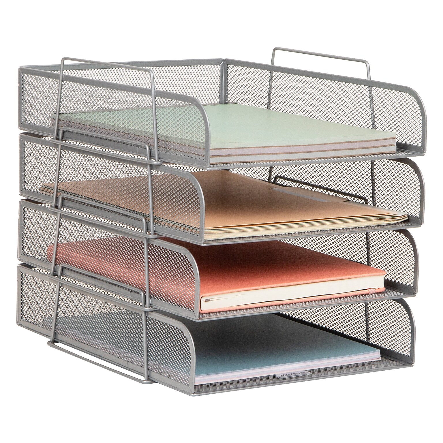 Mind Reader Metal Front Loading Stackable Letter Tray, Letter/Legal Size, Silver (BSTACK4-SIL)